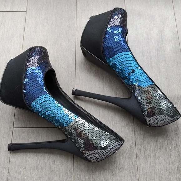 Steve Madden blue sequins platform heels sz 8.5 - Picture 6 of 8
